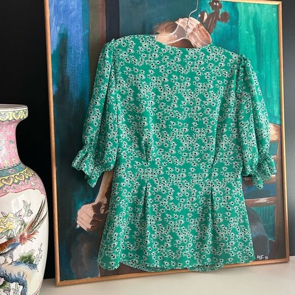 Maison Cinqcent Elegant Green Floral Women's Blouse M - Picture 11 of 13